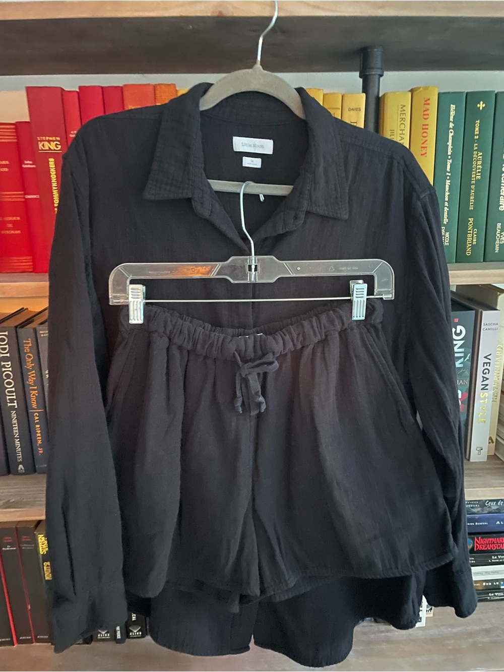 Shorts + Black Button-Up Cotton Top